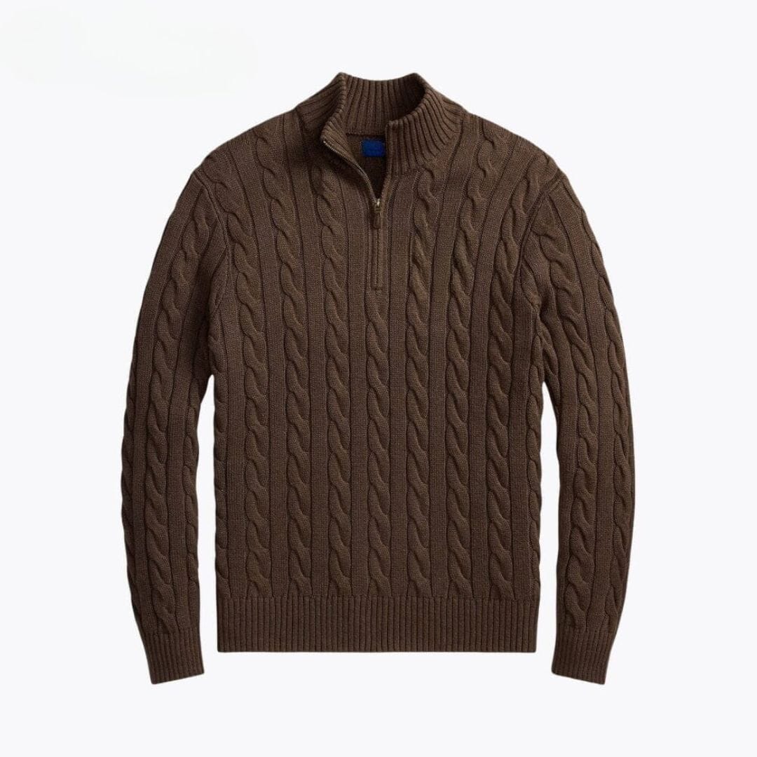Chunky Cable-Knit Cotton Quarter-Zip Sweater Ralph Lauren Elorien Brown S